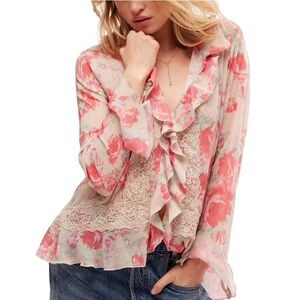 FREE PEOPLE NWT “Bad At Love” Floral Printed Blouse / Ivory Combo Size XS